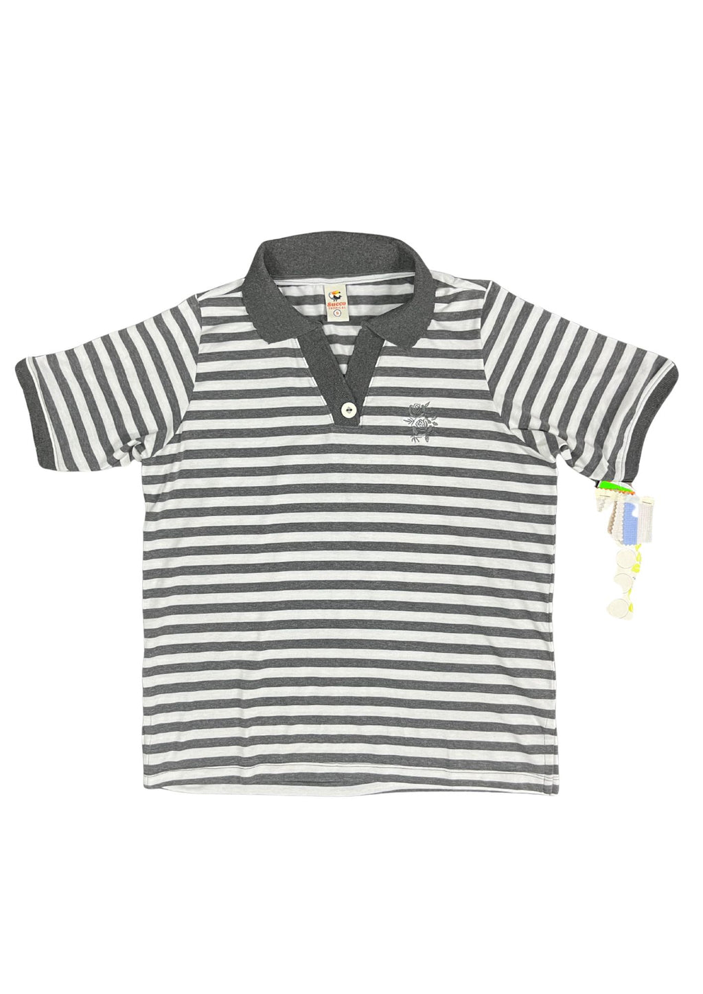 23829B blusón silueta amplia, cuello tejido, mini bordado.