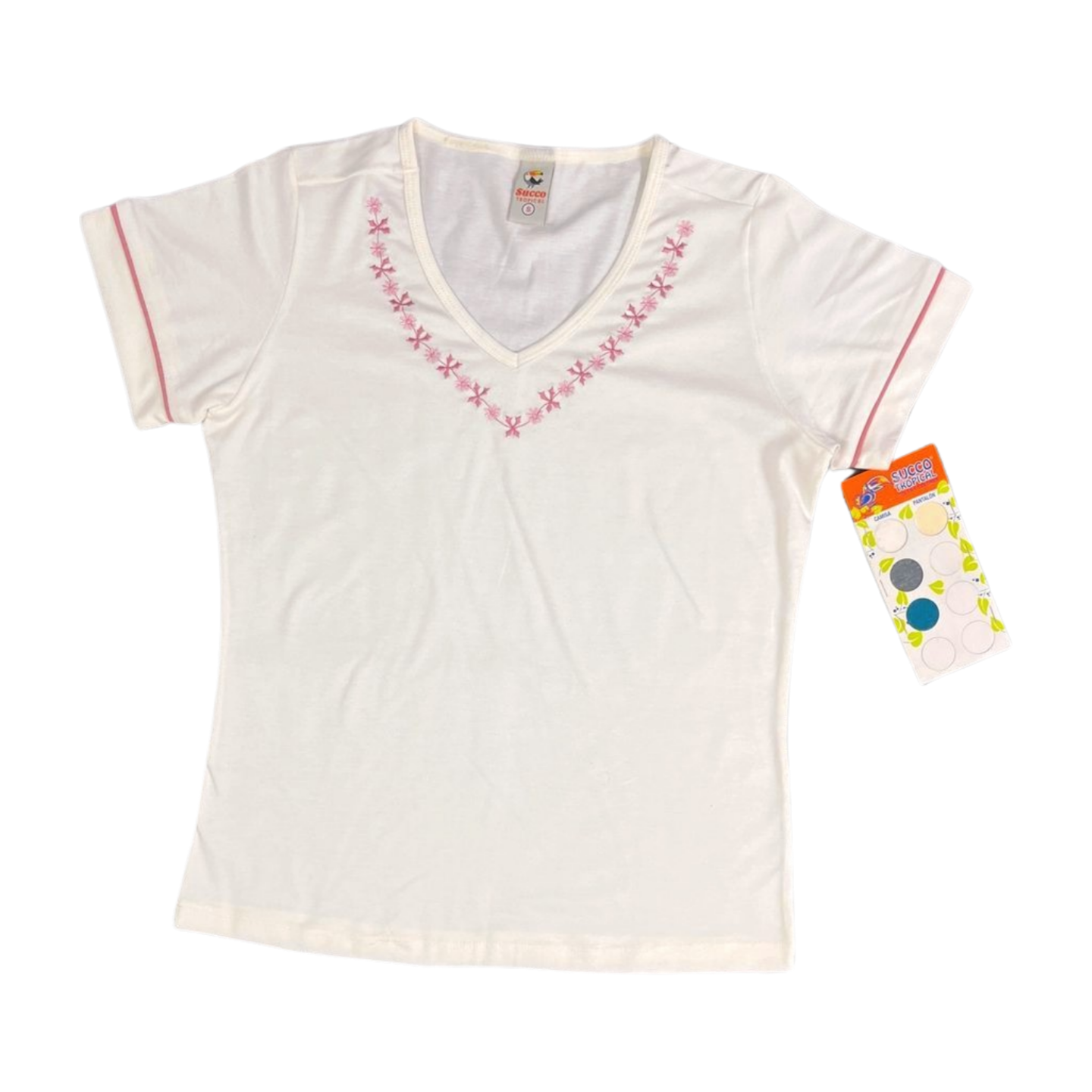 23279B camiseta silueta ajustada, cuello bordado en V.