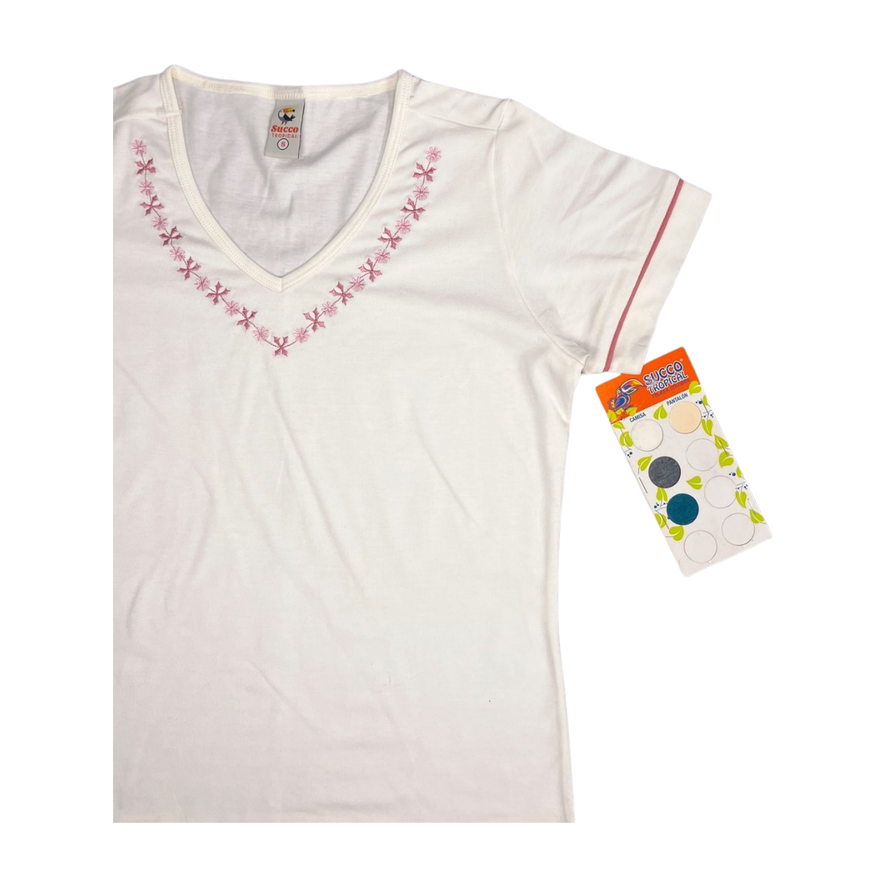 23279B camiseta silueta ajustada, cuello bordado en V.