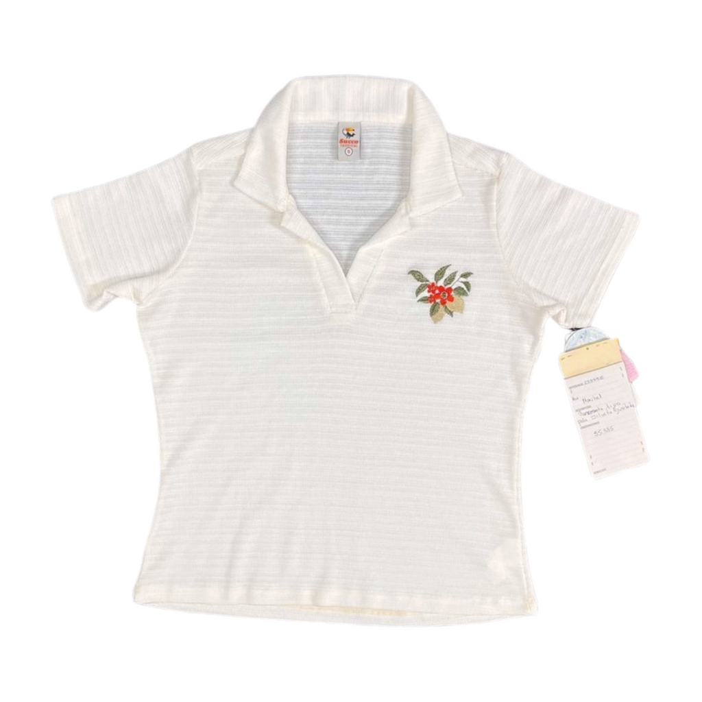 23375B camiseta polo dama, bordado floral.