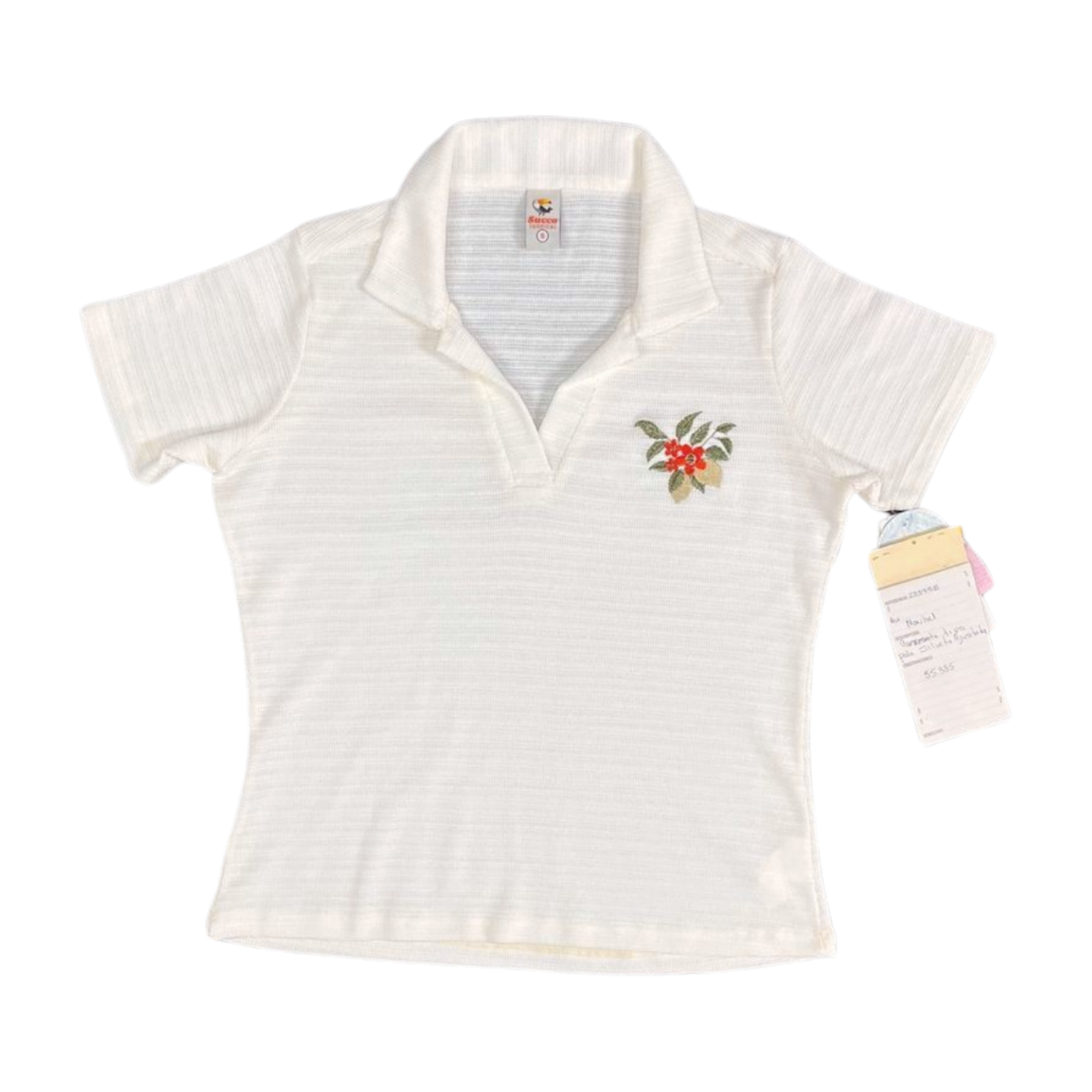 23375B camiseta polo dama, bordado floral.