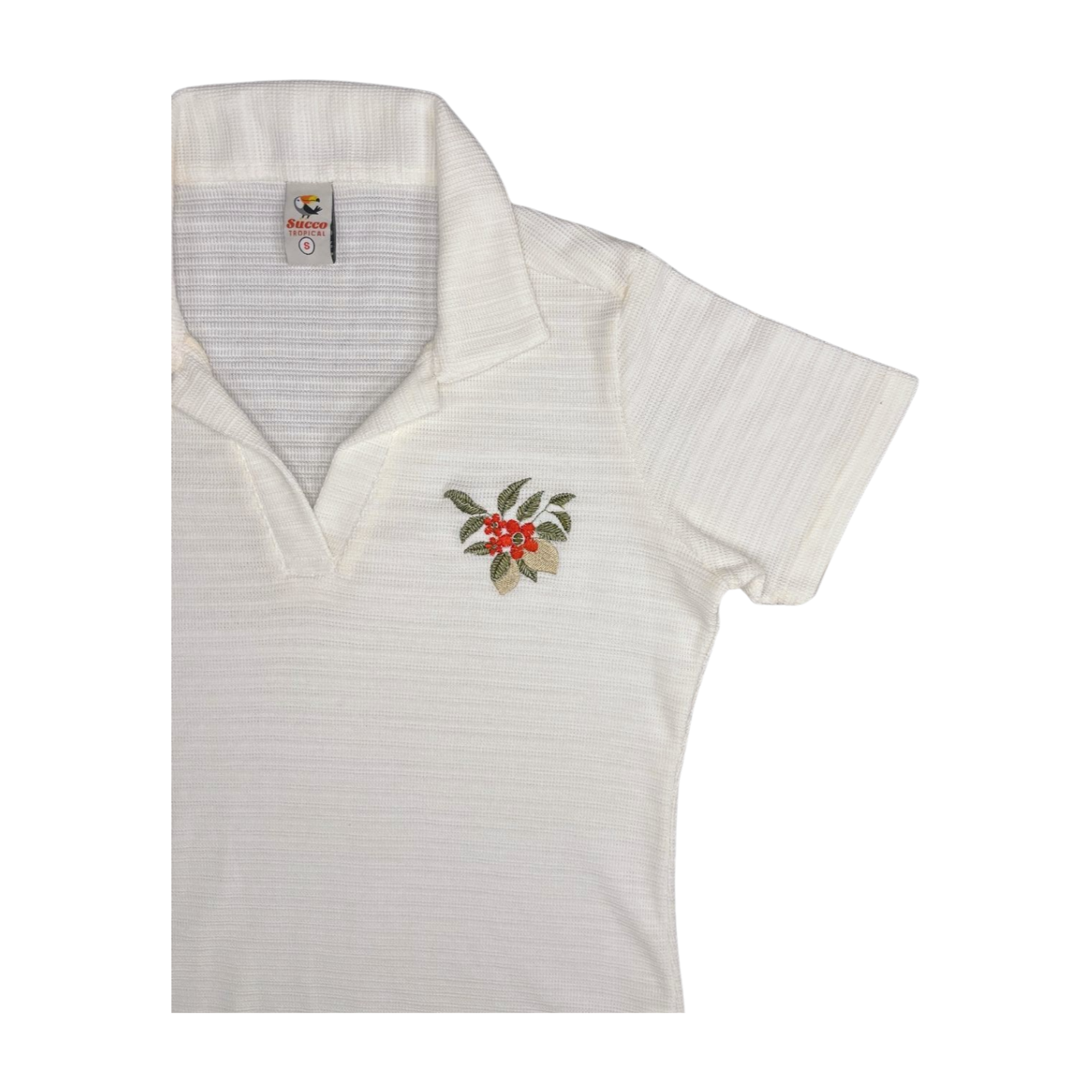 23375B camiseta polo dama, bordado floral.